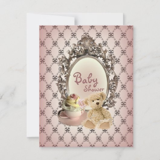 girly bows tedy beer babydoucheuitnodigingen kaart (Voorkant)