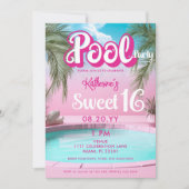 Girly Bright Hot Roze Pool Party Sweet 16 Zestien Kaart (Voorkant)