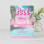 Girly Bright Hot Roze Pool Party Sweet 16 Zestien Kaart (Staand voorkant)