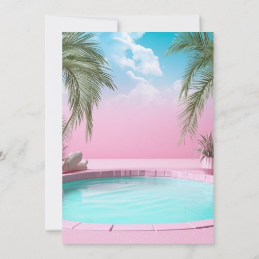 Girly Bright Hot Roze Pool Party Sweet 16 Zestien Kaart (Achterkant)