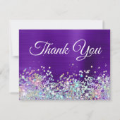 Girly Bright Indigo Paarse Folie Holo Glitter Bedankkaart (Voorkant)