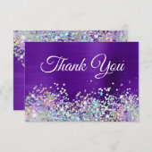 Girly Bright Paarse Indigo Folie Holo Glitter Bedankkaart (Voorkant / Achterkant)