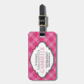 Girly Bright Pink Checker Pset Dames Bagagelabel (Voorkant verticaal)