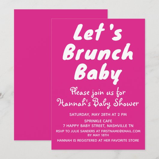 Girly Bright Pink  Meisje Baby shower Party Kaart (Voorkant / Achterkant)