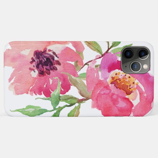 Girly Bright Pink Waterverf Floral Pattern Case-Mate iPhone Case (Achterkant (horizontaal))
