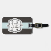 Girly Brown and Blue Pattern Doodle Monogram Bagagelabel (Voorkant horizontaal)