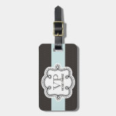 Girly Brown and Blue Pattern Doodle Monogram Bagagelabel (Voorkant verticaal)