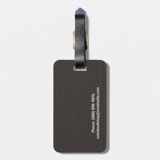 Girly Brown and Blue Pattern Doodle Monogram Bagagelabel (Achterkant verticaal)