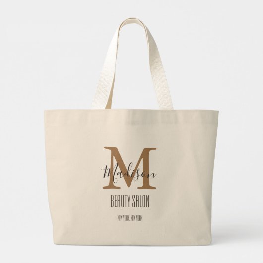 Girly Brown Beauty SPA Salon Monogram Grote Tote Bag (Achterkant)
