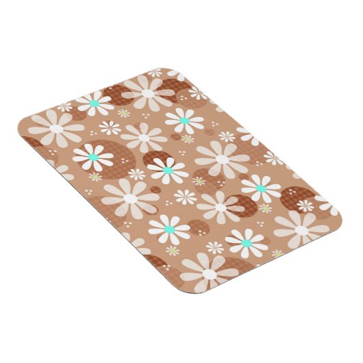 Girly Brown Daisy Flower Pattern Cute Aqua Stippen Magneet (Rechterzijde)