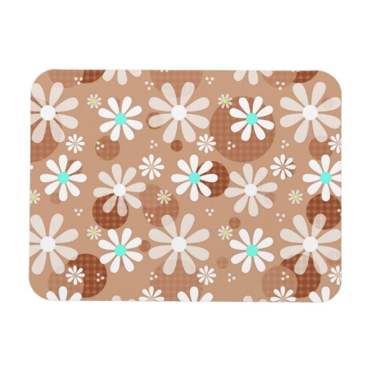 Girly Brown Daisy Flower Pattern Cute Aqua Stippen Magneet (Horizontaal)