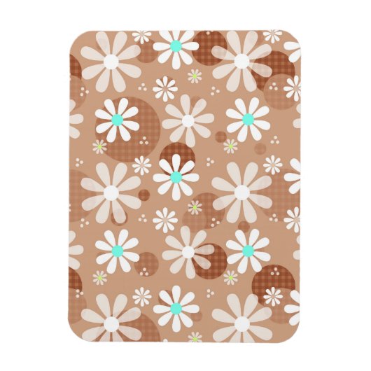 Girly Brown Daisy Flower Pattern Cute Aqua Stippen Magneet (Verticaal)
