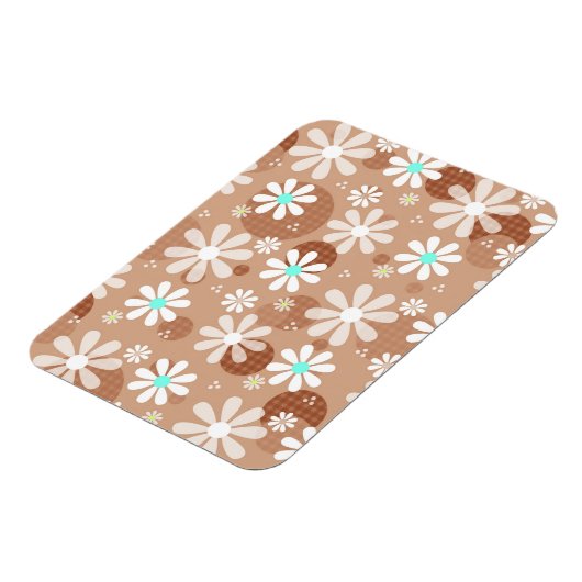 Girly Brown Daisy Flower Pattern Cute Aqua Stippen Magneet (Linkerzijde)
