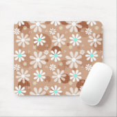 Girly Brown Daisy Flower Pattern Cute Aqua Stippen Muismat (Met muis)
