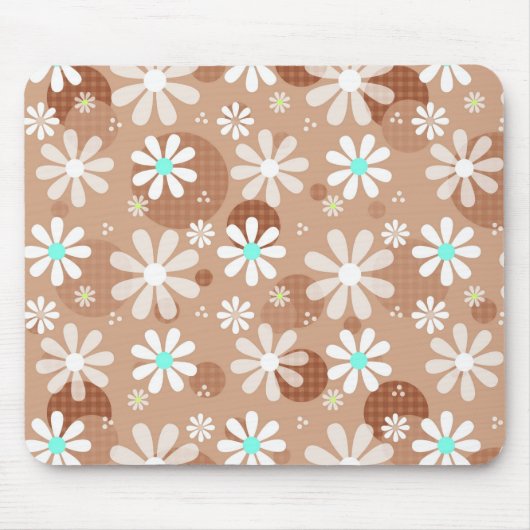 Girly Brown Daisy Flower Pattern Cute Aqua Stippen Muismat (Voorkant)