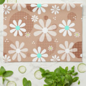 Girly Brown Daisy Flower Pattern Cute Aqua Stippen Theedoek (Gevouwen)