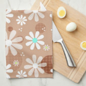 Girly Brown Daisy Flower Pattern Cute Aqua Stippen Theedoek (Quarter Fold)