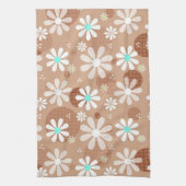 Girly Brown Daisy Flower Pattern Cute Aqua Stippen Theedoek (Verticaal)