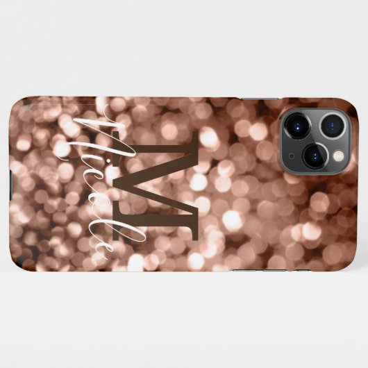 Girly Brown Glittery Monogram Letter iPhone Hoesje (Achterkant horizontaal)