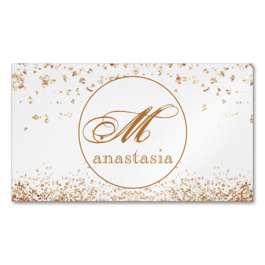 Girly Brownish Glittery Luxury Monogram Salon Magnetisch Visitekaartje (Voorkant)