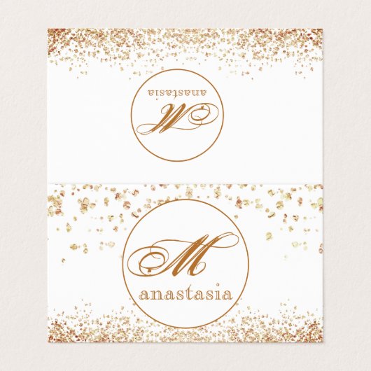 Girly Brownish Glittery Luxury Monogram Salon Visitekaartje (Buitenkant ongevouwen)