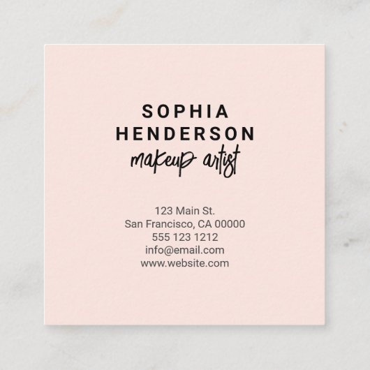 Girly Brush Kalligrafie Minimalistische Blush Roze Vierkante Visitekaartje (Achterkant)