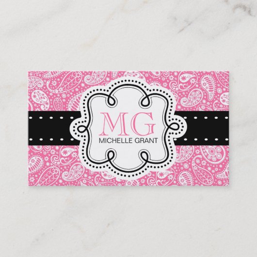 Girly Bubble Gum Pink Paisley Calling Card Contactkaartje (Voorkant)