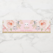 Girly Bunny Konijn Roze Goud Bloemen Verjaardagsgu Waterfles Etiket (Enkel label)