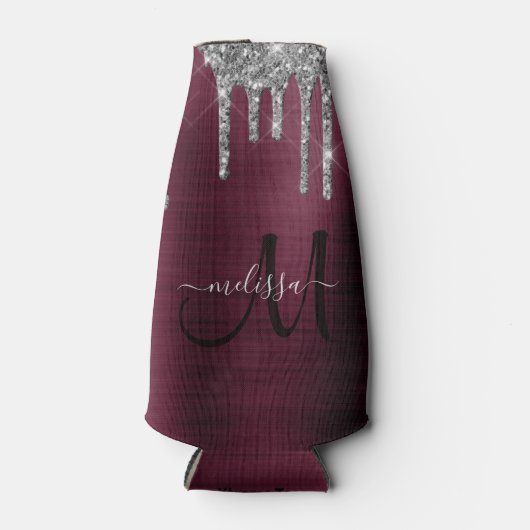 Girly Burgundy Driving Glitter Brush Metal Name Flesjeskoeler (Voorkant)