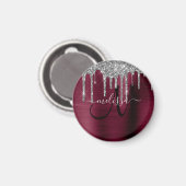 Girly Burgundy Driving Glitter Brush Metal Name Magneet (Voorkant / Achterkant)
