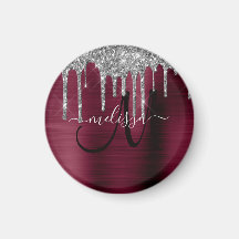 Girly Burgundy Driving Glitter Brush Metal Name