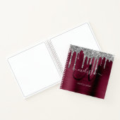 Girly Burgundy Driving Glitter Brush Metal Name Notitieboek (Binnen)