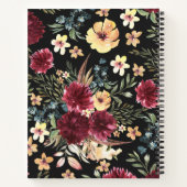 Girly Burgundy Floral Waterverf Boho Monogram Notitieboek (Achterkant)