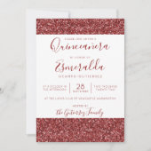 Girly Burgundy Glitter Sparkle Quinceanera Kaart (Voorkant)