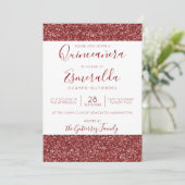 Girly Burgundy Glitter Sparkle Quinceanera Kaart (Staand voorkant)
