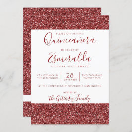 Girly Burgundy Glitter Sparkle Quinceanera Kaart