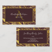 Girly Burgundy Gold Marble Glitter Glam Monogram Visitekaartje (Voorkant / Achterkant)