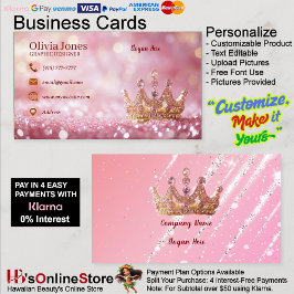 Girly Business Trendy Glitter Elegant Crown QRCode Visitekaartje