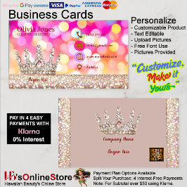 Girly Business Trendy Glitter Elegant Crown QRCode Visitekaartje