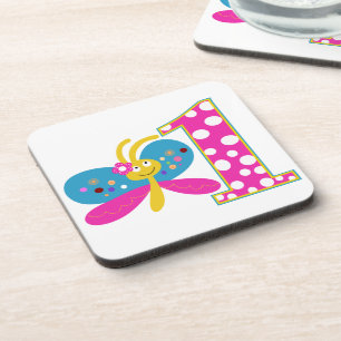 Girly Butterfly First Birthday Bier Onderzetter