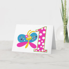 Girly Butterfly First Birthday Kaart