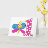 Girly Butterfly First Birthday Kaart (Gele Bloem)