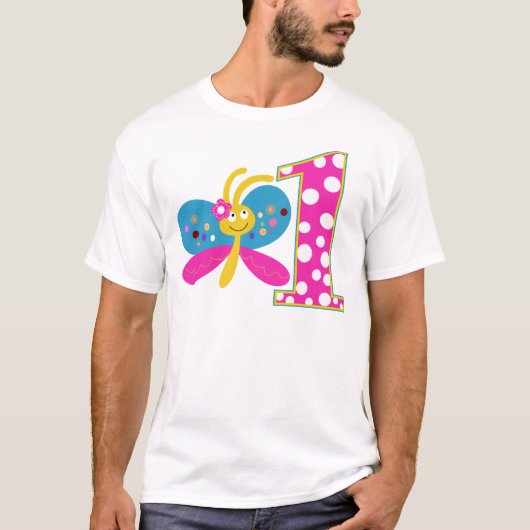 Girly Butterfly First Birthday T-shirt (Voorkant)