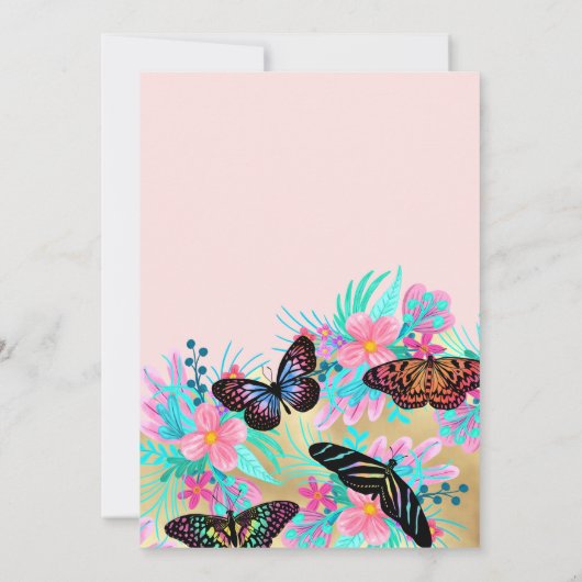 Girly Butterfly Flowers verlaat Waterverf Sweet 16 Kaart (Achterkant)