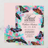 Girly Butterfly Flowers verlaat Waterverf Sweet 16 Kaart (Voorkant / Achterkant)