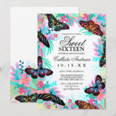 Girly Butterfly Flowers verlaat Waterverf Sweet 16 Kaart (Voorkant / Achterkant)