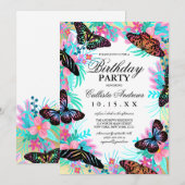 Girly Butterfly Flowers verlaat Waterverf verjaard Kaart (Voorkant / Achterkant)