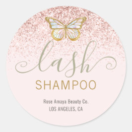 Girly Butterfly Pastel Pink Gold Lash Cleanser Ronde Sticker