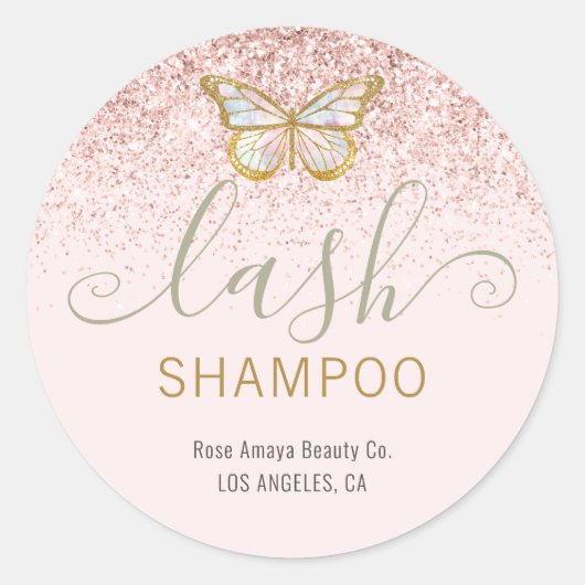 Girly Butterfly Pastel Pink Gold Lash Cleanser Ronde Sticker (Voorkant)
