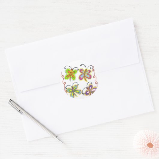 Girly Butterfly Ronde Sticker (Envelop)